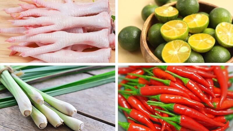 Nguyên liệu làm chân gà ngâm sả tắc
