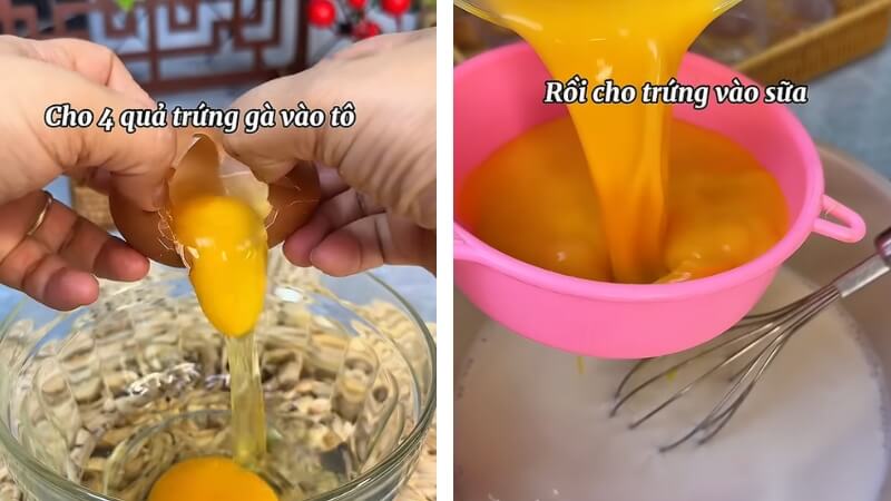 Chuẩn bị hỗn hợp sữa và trứng