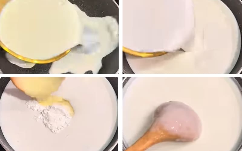 Bạn nấu hỗn hợp nước cốt dừa đến khi sánh.