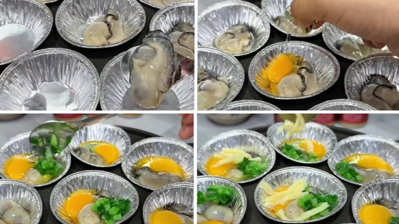 Phối trộn nhân và nướng hàu