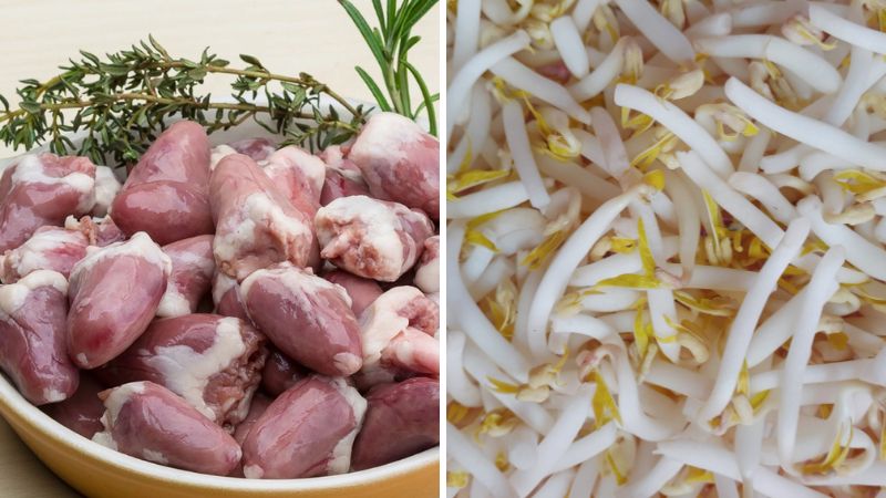 Nguyên liệu làm món tim gà xào giá đỗ Nguyên liệu làm món tim gà xào giá đỗ