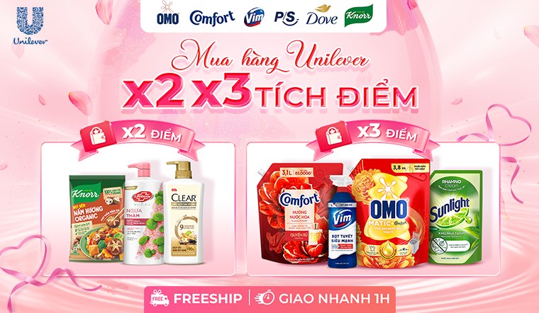 Tích điểm X3 qua app Bách hóa XANH khi mua sản phẩm từ Unilever