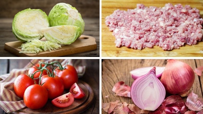 Nguyên liệu nấu canh bắp cải thịt bằm