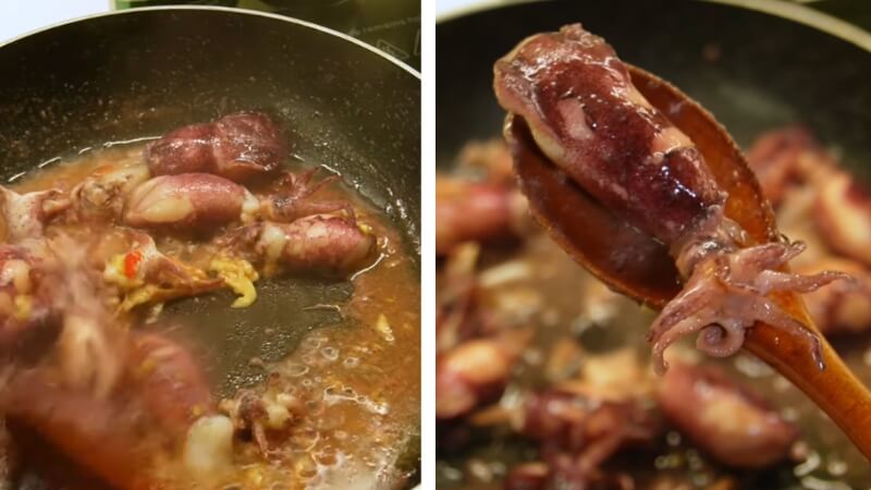 Rim mực cho đến khi nước sốt kẹo lại