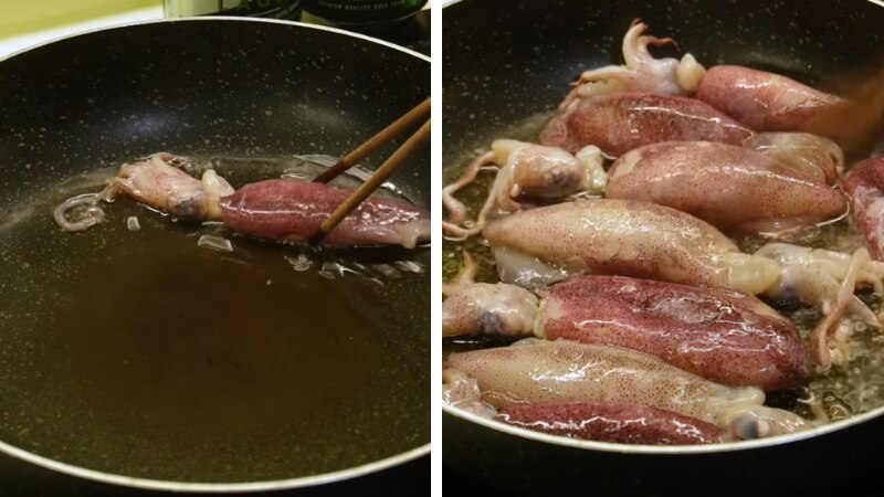  Sơ chế và áp chảo mực giữ độ giòn