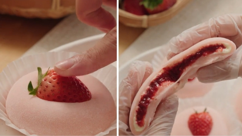 Thưởng thức mochi dâu tây