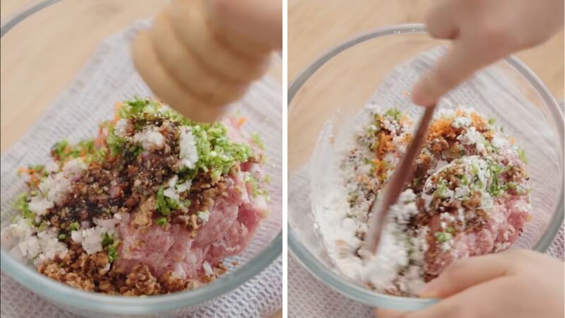 Trộn nhân thịt