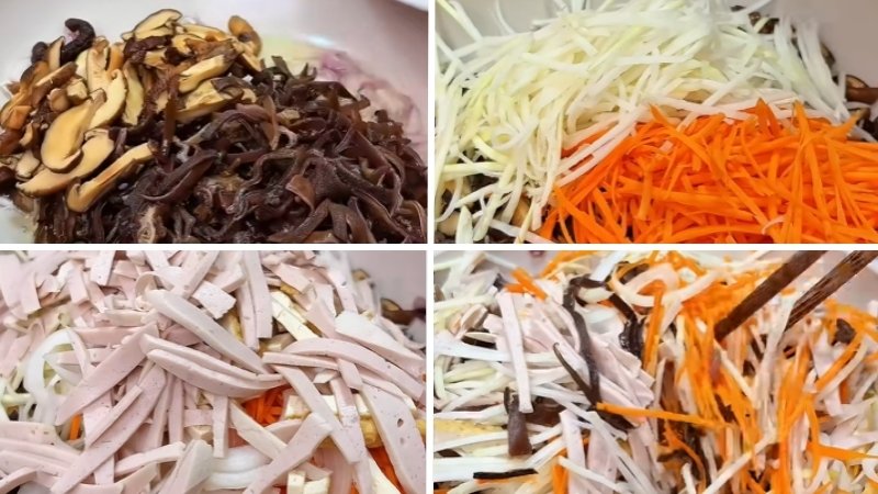 Xào rau củ và chả lụa