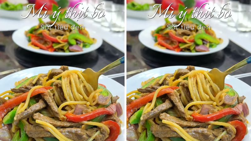 Thưởng thức mì Ý thịt bò sốt tiêu đen Thưởng thức mì Ý thịt bò sốt tiêu đen