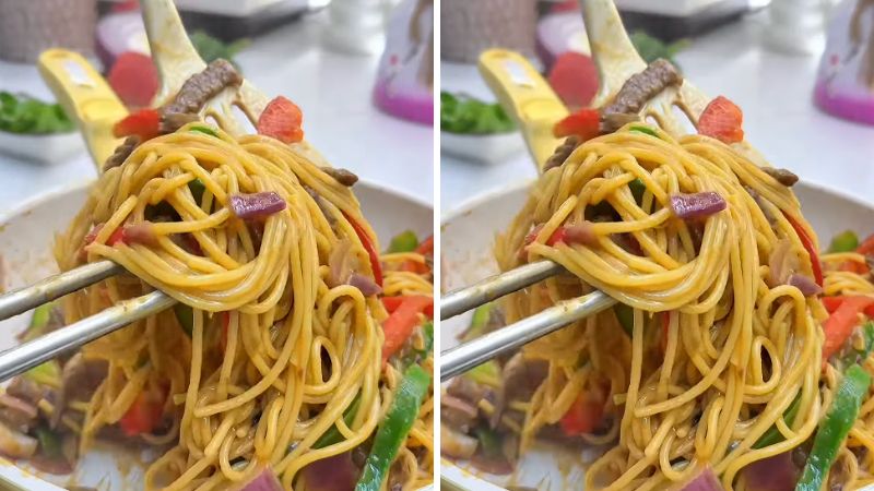 Thành phẩm mì Ý thịt bò sốt tiêu đen Thành phẩm mì Ý thịt bò sốt tiêu đen