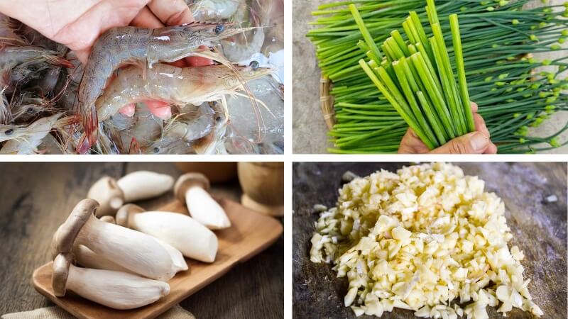 Nguyên liệu làm ngồng hành xào tôm nấm