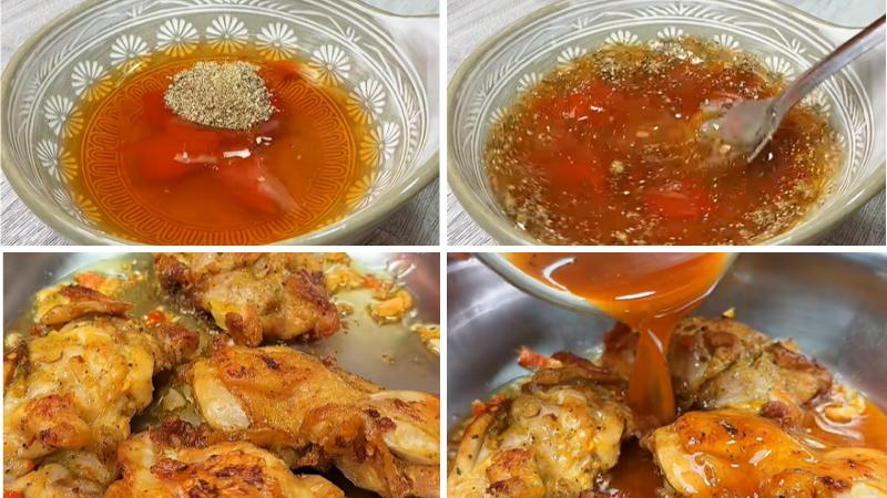 Pha nước sốt và ram gà Pha nước sốt và ram gà