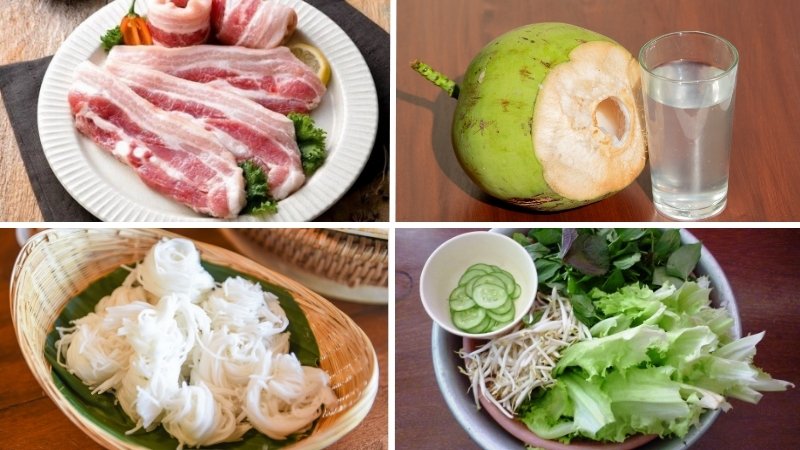 Nguyên liệu làm bún thịt khìa nước dừa
