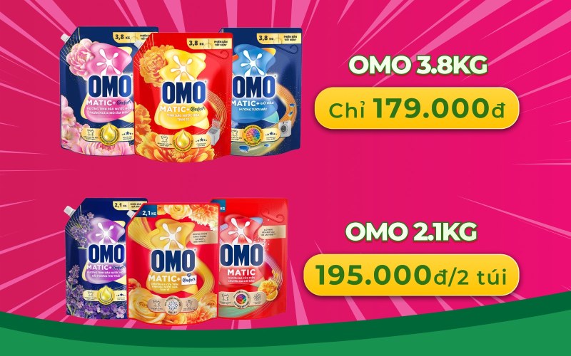 Từ 05/03 - 17/03/2026, Nước giặt OMO giảm sốc chỉ từ 179k/túi 3.8 kg