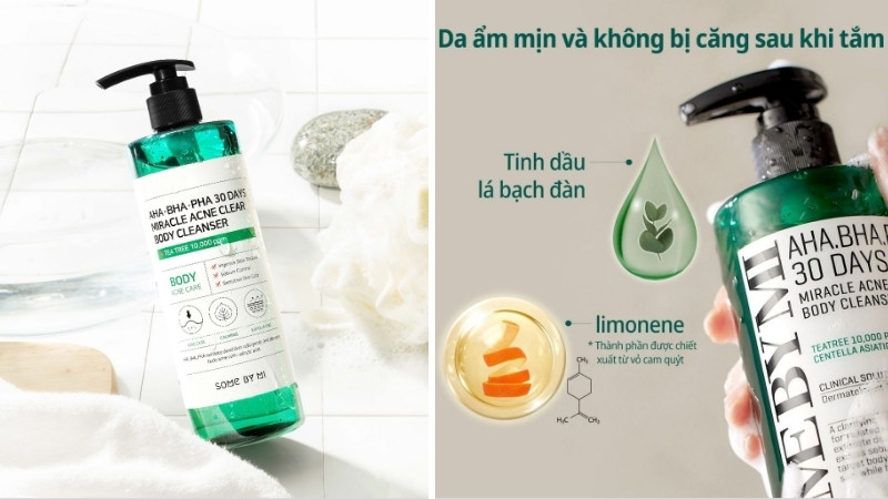 Sữa tắm Some By Mi chứa bộ ba acid giúp tẩy tế bào chết và hỗ trợ làm sáng da mụn