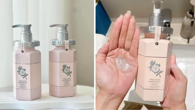 Sữa tắm Weilaiya kết hợp cánh hoa hồng và Niacinamide giúp dưỡng trắng chuyên sâu