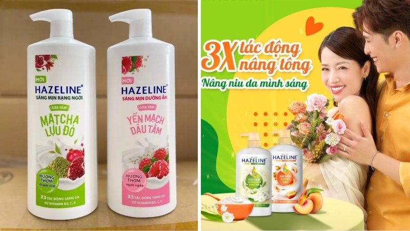 Sữa tắm Hazeline nổi tiếng với các chiết xuất thiên nhiên giúp dưỡng trắng da dịu nhẹ