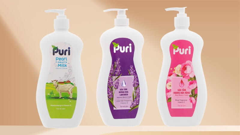 Sữa tắm Puri kết hợp làm sạch dịu nhẹ và dưỡng ẩm sâu giúp làn da luôn sáng mịn