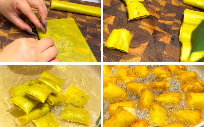 Tạo hình đẹp giúp chả vàng giòn.