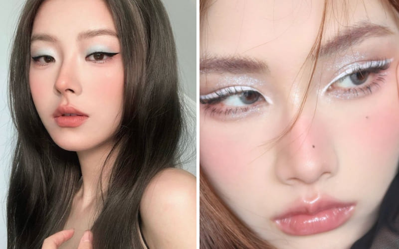 Bước 4: Kẻ eyeliner màu xanh đậm hoặc trắng