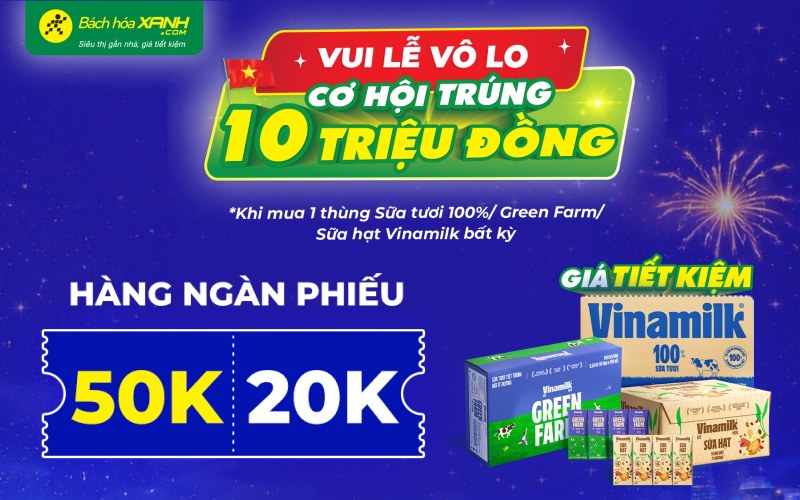 Vui lễ vô lo: Săn 10 triệu đồng khi mua thùng sữa Vinamilk Vui lễ vô lo: Săn 10 triệu đồng khi mua thùng sữa Vinamilk