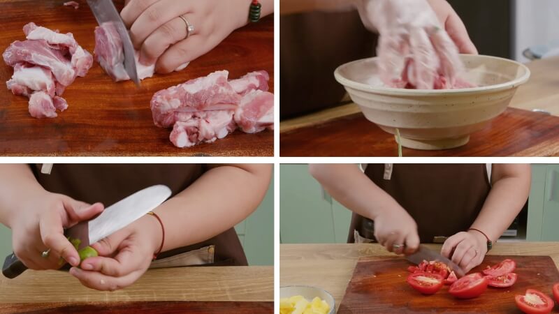 Sơ chế nguyên liệu và ướp sườn