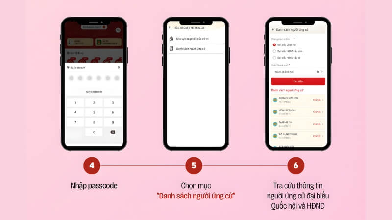 Thực hiện các thao tác theo hướng dẫn để xem thông tin người ứng cử đại biểu qua VNeID Thực hiện các thao tác theo hướng dẫn để xem thông tin người ứng cử đại biểu qua VNeID