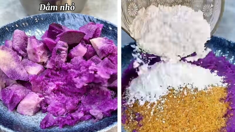 Tán khoai và trộn bột