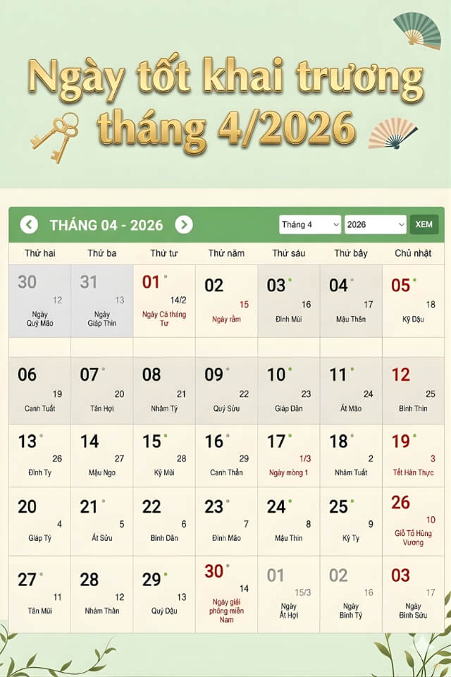 Ngày tốt khai trương tháng 4/2026: Chọn ngày đẹp mở cửa kinh doanh