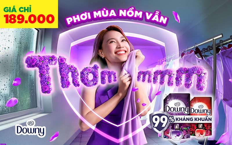 Uu đãi mùa nồm, nước xả vải Downy chỉ 189k/túi 3 lít