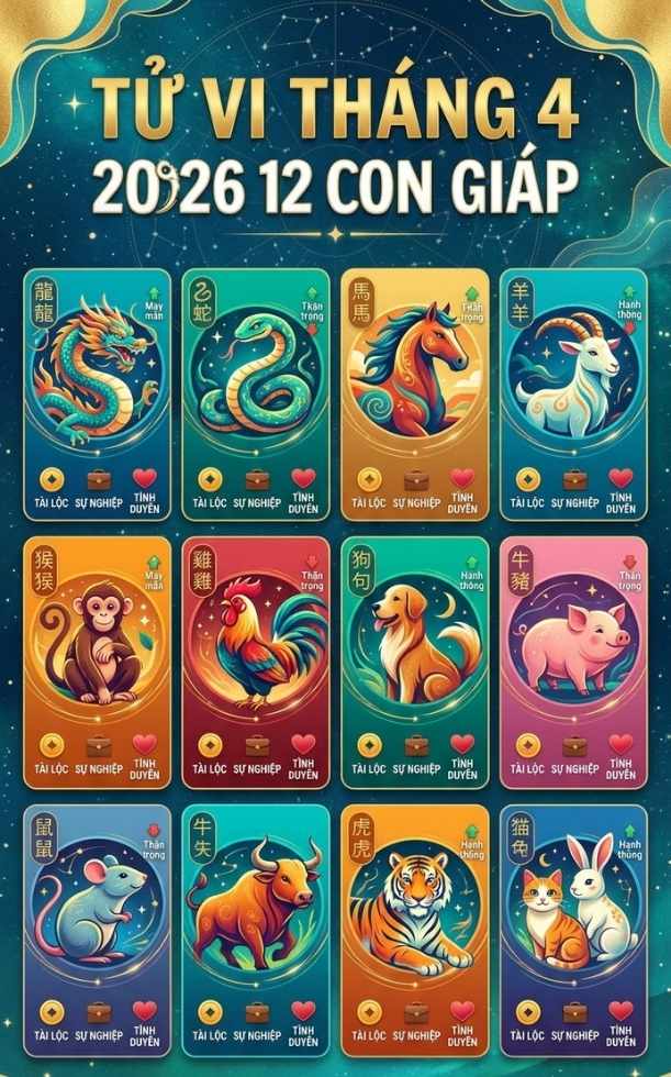 Tử vi tháng 4 2026 12 con giáp: Dự báo vận trình cát hung chi tiết