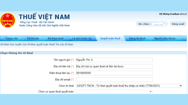 Bước 4: Điền thông tin tờ khai