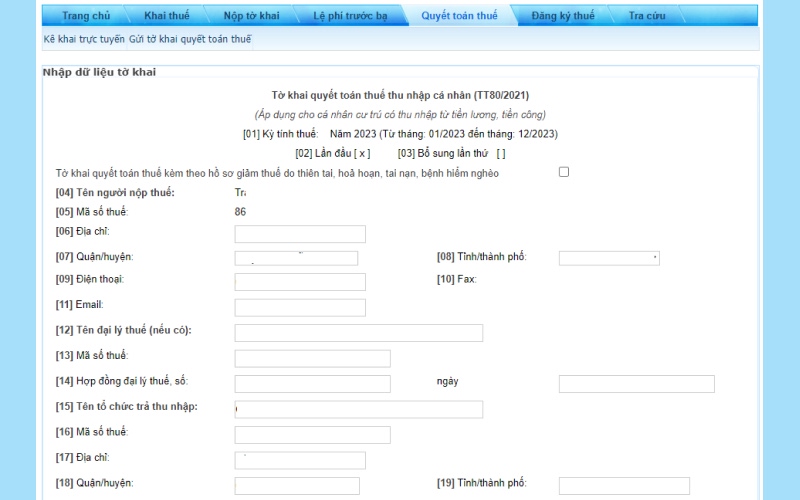 Bước 5: Kê khai chi tiết và người phụ thuộc