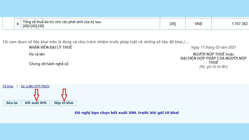 Bước 6: Hoàn tất và nộp tờ khai