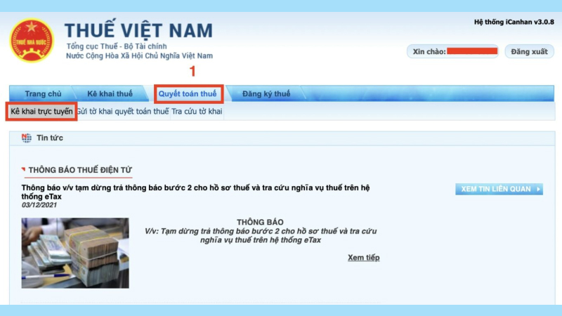 Bước 3: Chọn chức năng kê khai