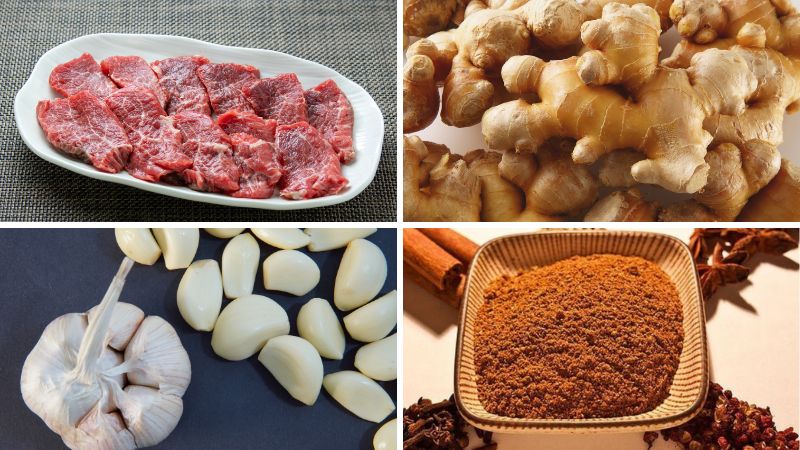 Nguyên liệu nấu bò kho gừng kiểu Bắc Nguyên liệu nấu bò kho gừng kiểu Bắc