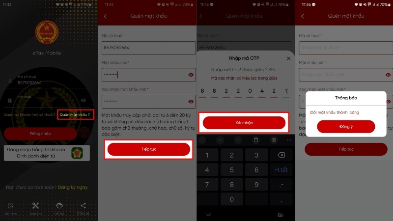 Đổi mật khẩu Etax Mobile