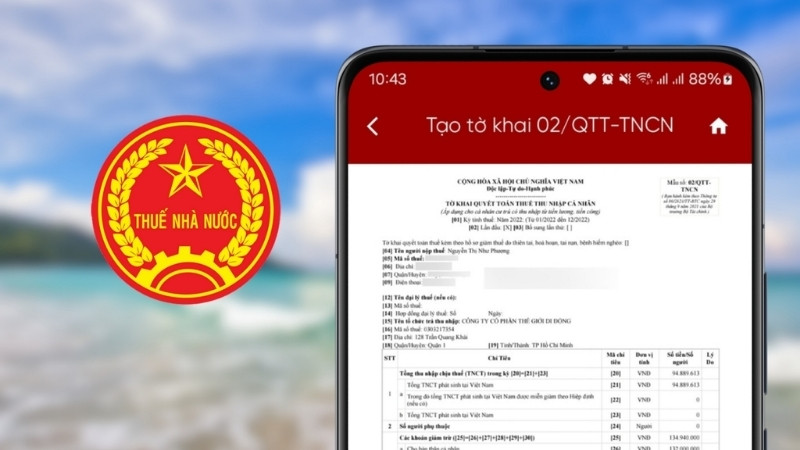 Chọn tờ khai 02/QTT-TNCN và nhập dữ liệu