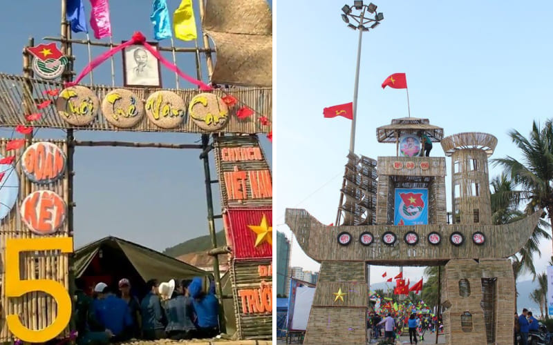 Cổng trại làm từ tre