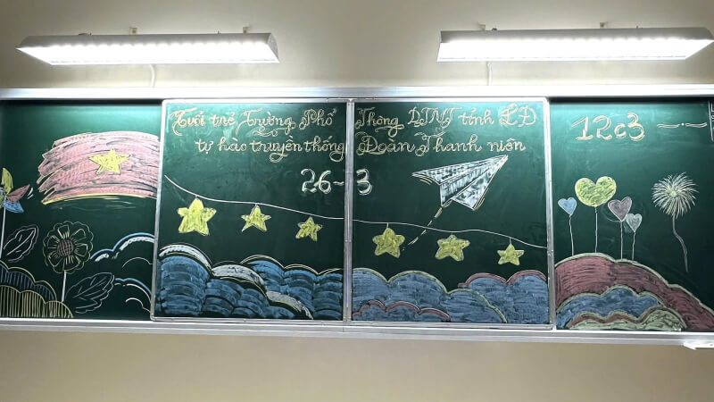 Trang trí bảng bằng phấn màu sáng tạo 1