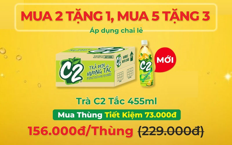 Trà nước đen C2 hương tắc Mua 2 tặng 1, Mua 5 tặng 3