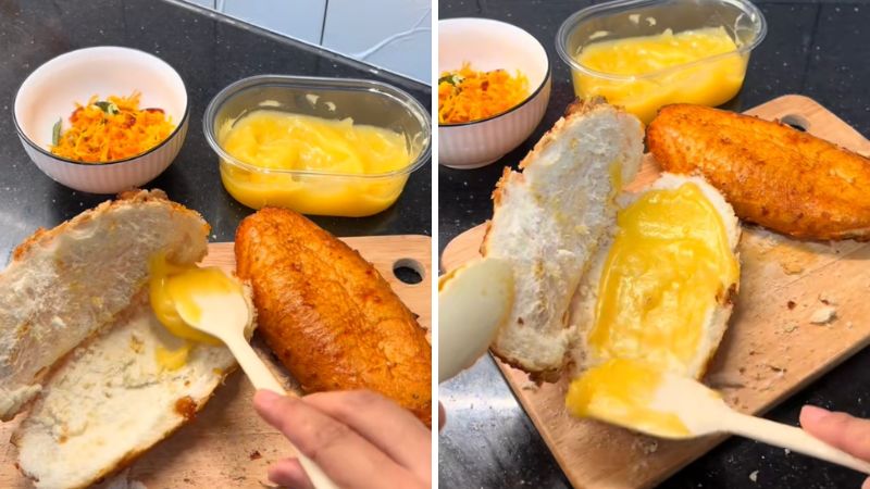 Thành phẩm bánh mì sốt bơ nướng muối ớt