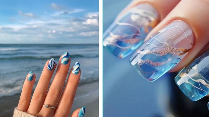 Nail họa tiết sóng biển