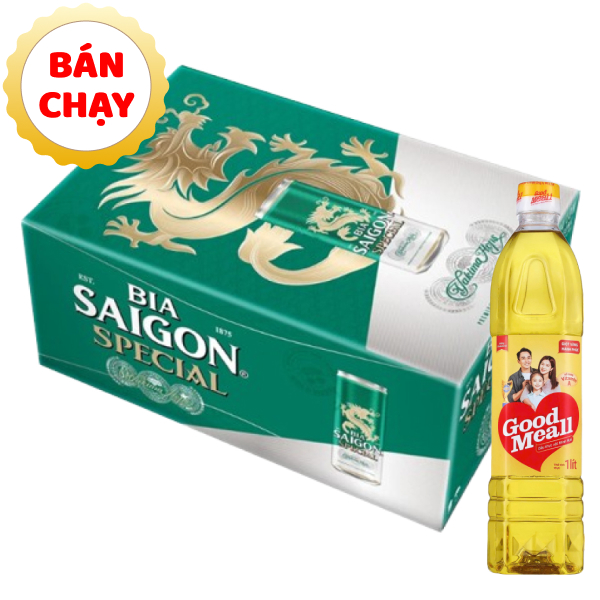 [Combo bia + dầu ăn] Thùng 24 lon bia Sài Gòn Special Sleek & dầu ăn Good Meall 1 lít