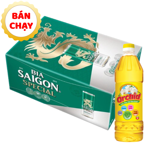 [Combo bia + dầu ăn] Thùng 24 lon bia Sài Gòn Special Sleek & dầu ăn Orchid 1 lít