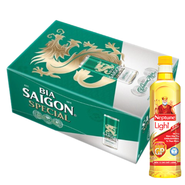 [Combo bia + dầu ăn] Thùng 24 lon bia Sài Gòn Special Sleek & dầu ăn Neptune 1 lít
