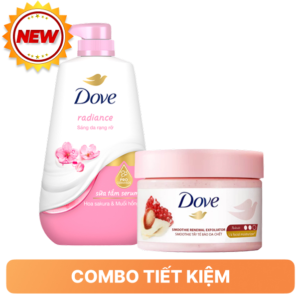 Sữa tắm Dove hoa anh đào 500g và tẩy tế bào chết lựu đỏ 298g