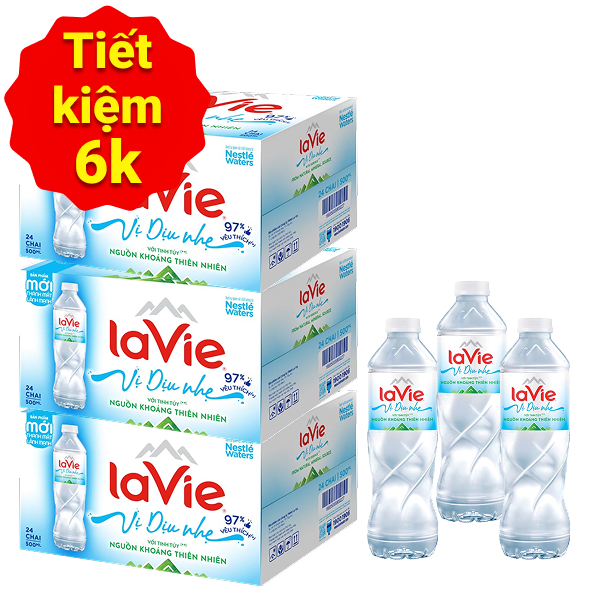 3 thùng 24 chai nước khoáng La Vie vị dịu nhẹ 500ml