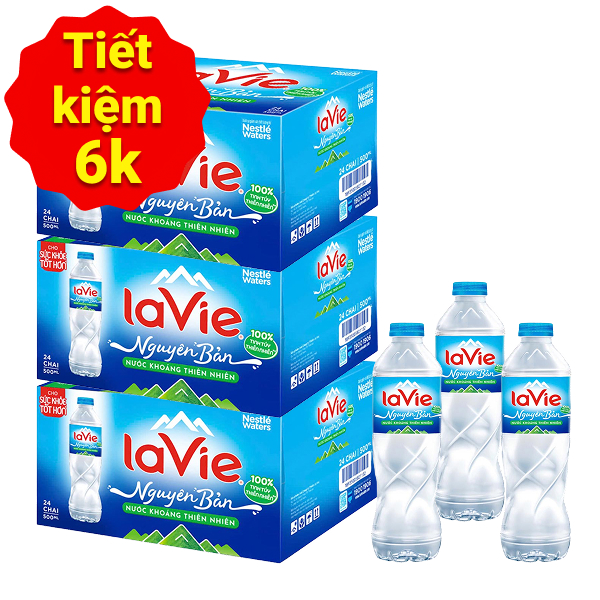 3 thùng 24 chai nước khoáng La Vie 500ml