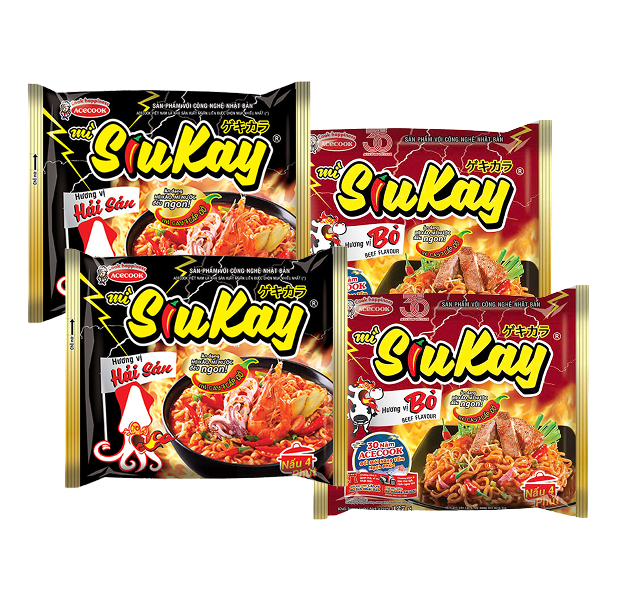 2 gói mì hải sản SiuKay 128g và 2 gói mì bò Siukay 128g